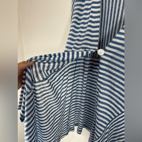Soft Surroundings Linen Blue White Striped Single Button Cardigan Women’s Medium - Picture 5 of 11